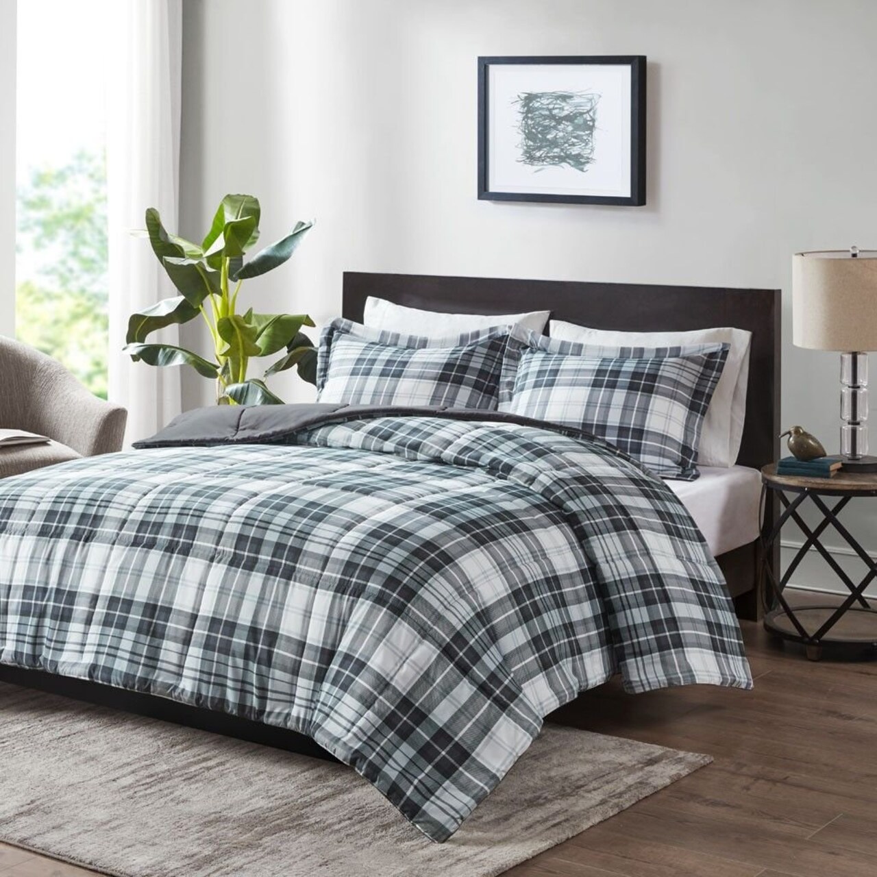 Edge Collections - 26" x 20" - Gray - Scotchgard Twin Plaid Comforter Set - 3M